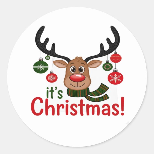 Festive Reindeer Face Cartoon Sticker (Front)
