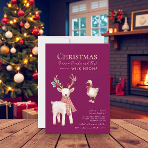 Festive  reindeer goose Watercolor  Holiday Party Invitation