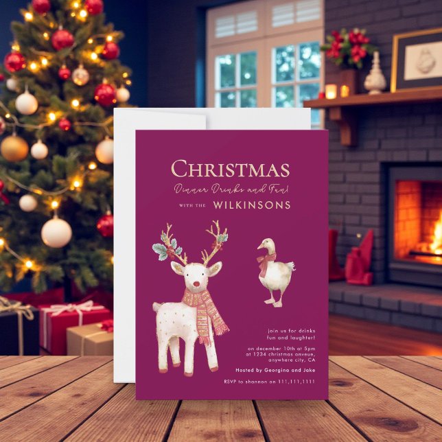 Festive  reindeer goose Watercolor  Holiday Party Invitation (Creator Uploaded)
