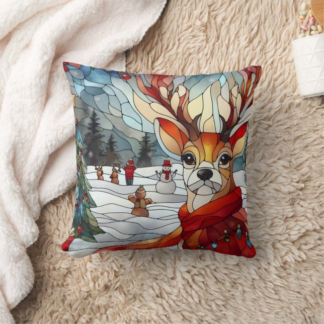 Festive reindeer in a snowy winter wonderland cushion (Blanket)
