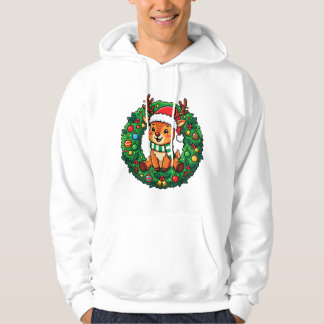 Festive Reindeer in Wreath Hoodie