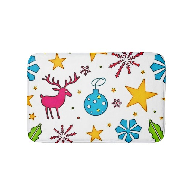 Festive Reindeer Magic Pattern Design Bath Mat (Front)