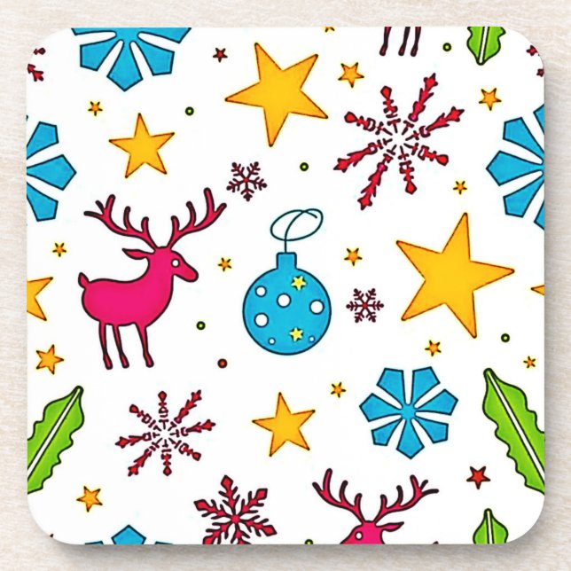 Festive Reindeer Magic Pattern Design Coaster (Front)