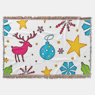 Festive Reindeer Magic Pattern Design Throw Blanket