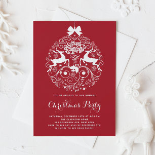 Festive Reindeer Ornament Red Christmas Party Invitation