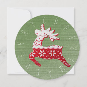 Festive Reindeer Red/White/Green Christmas Knit  Holiday Card