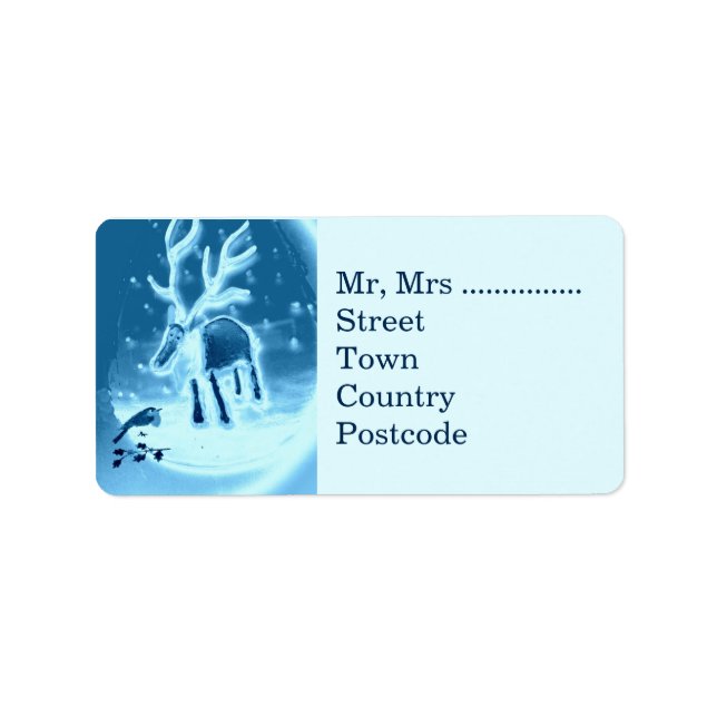 Festive Reindeer Robin Snow Scene Label (Front)