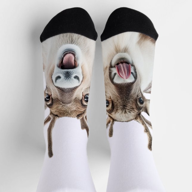Festive Reindeer Socks with Silly Faces (Top)