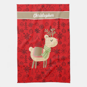 Festive Reindeer tea towel - custom monogram