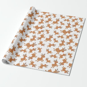 Festive Reindeer White Background Seamless Gift Wrapping Paper