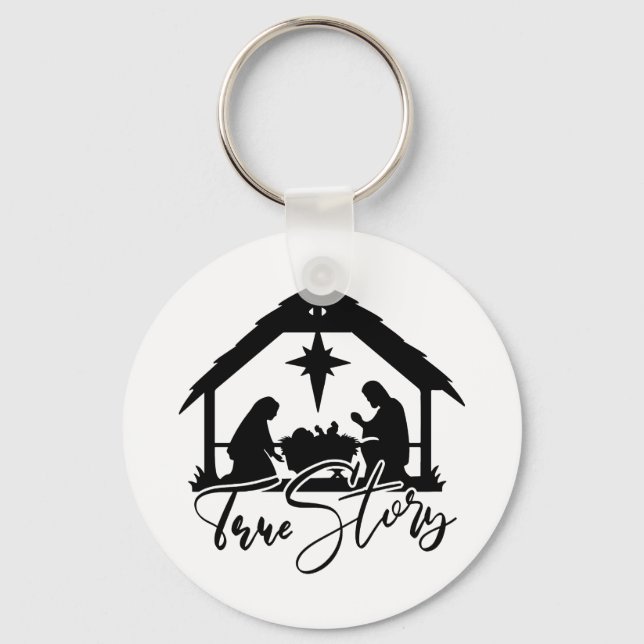 Festive Religious Christmas Manger scene Key Ring (Front)