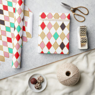 Festive Retro Christmas Diamond Pattern Wrapping Paper