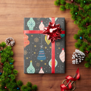 Festive Retro Christmas Ornaments Wrapping Paper