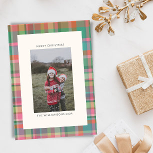 Festive Retro Christmas Plaid Cute Preppy Photo  Holiday Card