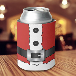 Festive Retro christmas red suit  Santa Claus Can Cooler