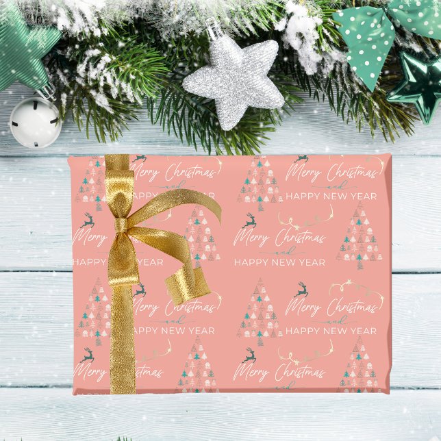 Festive Retro Doodle Christmas Tree Reindeer Stars Wrapping Paper (Festive Retro Doodle Christmas Tree Reindeer Stars Wrapping Paper)