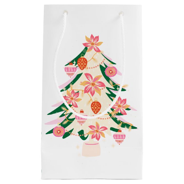 festive retro fun christmas tree ornaments small gift bag (Front)