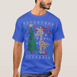 Festive Retro Giraffe Ugly Christmas Xmas T-Shirt