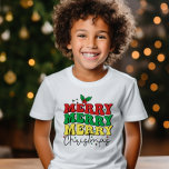 FESTIVE RETRO MERRY CHRISTMAS FAMILY  T-Shirt<br><div class="desc">Get ready to celebrate the Holiday Season with our super cool T-SHIRT! . The wording reads "MERRY MERRY MERRY CHRISTMAS" in a modern combination of retro and handwritten font. All colours are editable</div>