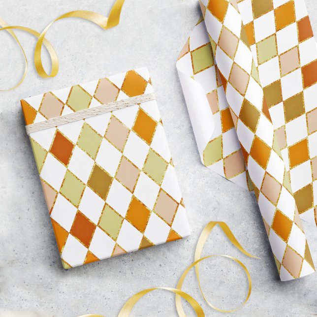 Festive Retro Orange Beige Diamond Pattern Wrapping Paper (Creator Uploaded)