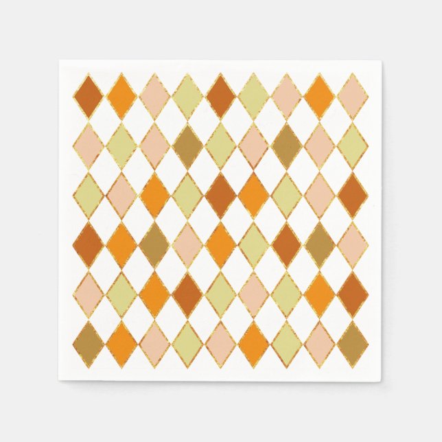 Festive Retro Orange Beige White Diamond Pattern Napkin (Front)