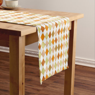 Festive Retro Orange Beige White Diamond Pattern Short Table Runner