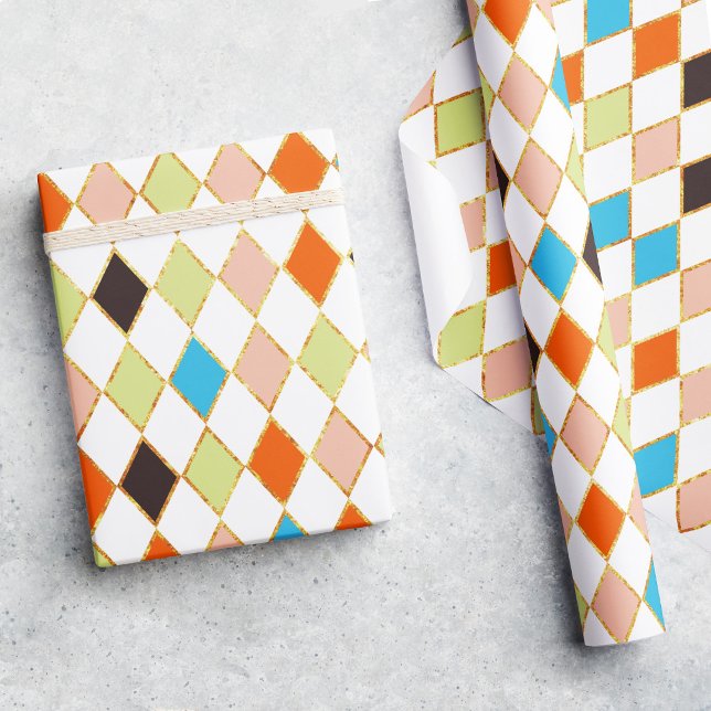 Festive Retro Pastel Diamond Pattern Wrapping Paper (Creator Uploaded)