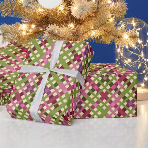 Festive Retro Pink Green Plaid Wrapping Paper
