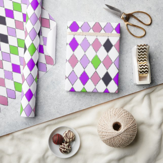 Festive Retro Purple Diamond Pattern Wrapping Paper (Crafts)