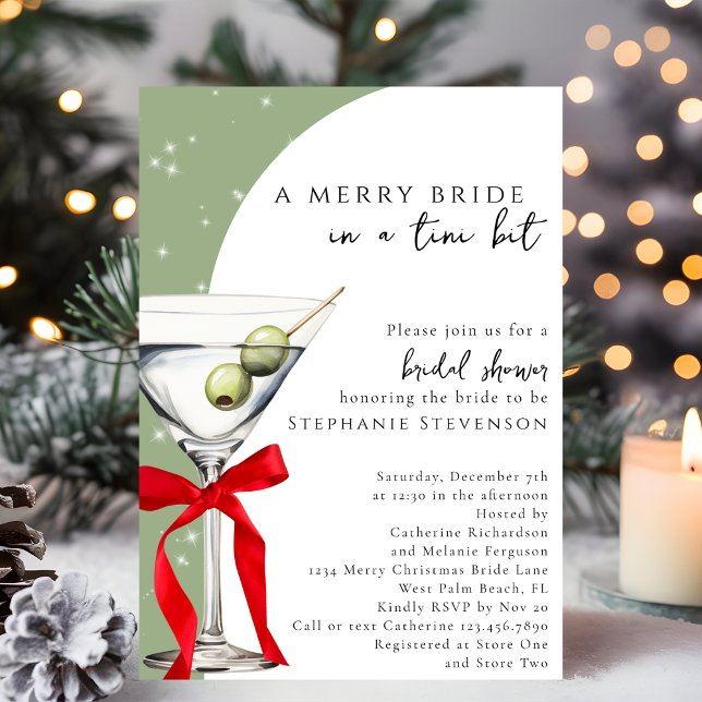 Festive Retro Red Bow Dirty Martini Bridal Shower Invitation (Creator Uploaded)
