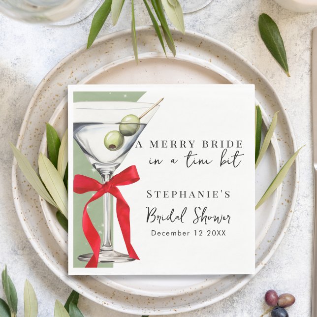 Festive Retro Red Bow Dirty Martini Bridal Shower Napkin (Creator Uploaded)