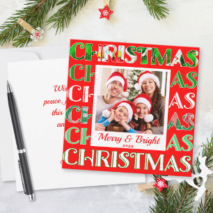  Festive Retro Red Green Christmas Photo Holiday Card