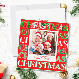 Festive Retro Red Green Christmas Photo Holiday Card