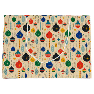 Festive Retro Vintage Christmas Ornaments Large Gift Bag