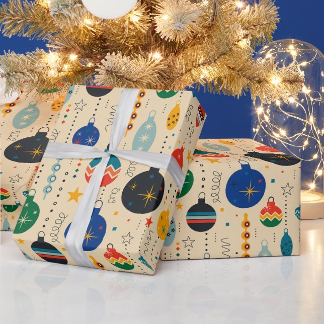 Festive Retro Vintage Christmas Ornaments  Wrapping Paper (Holidays)