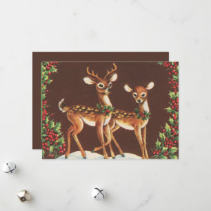 Festive retro vintage Christmas reindeer Holiday Card