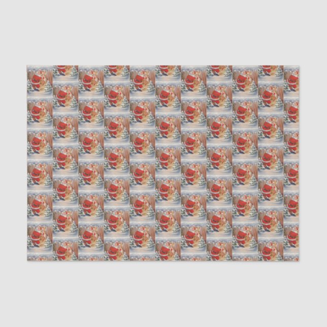 festive retro vintage Christmas Santa reindeer  Tissue Paper (Front)