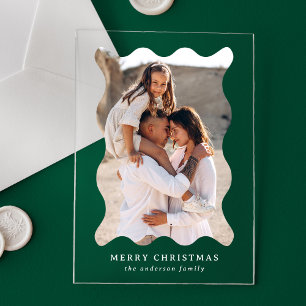 Festive Retro Wavy Frame Holiday Photo Card Acrylic Invitations