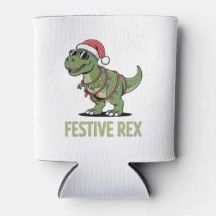Festive Rex Dinosaur Holiday Cheer Can Cooler