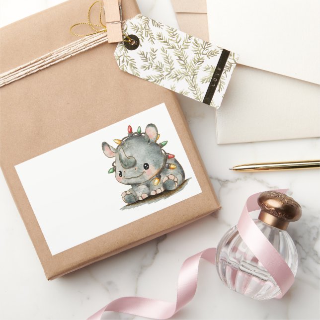 Festive Rhino Rectangular Sticker (Gifting)