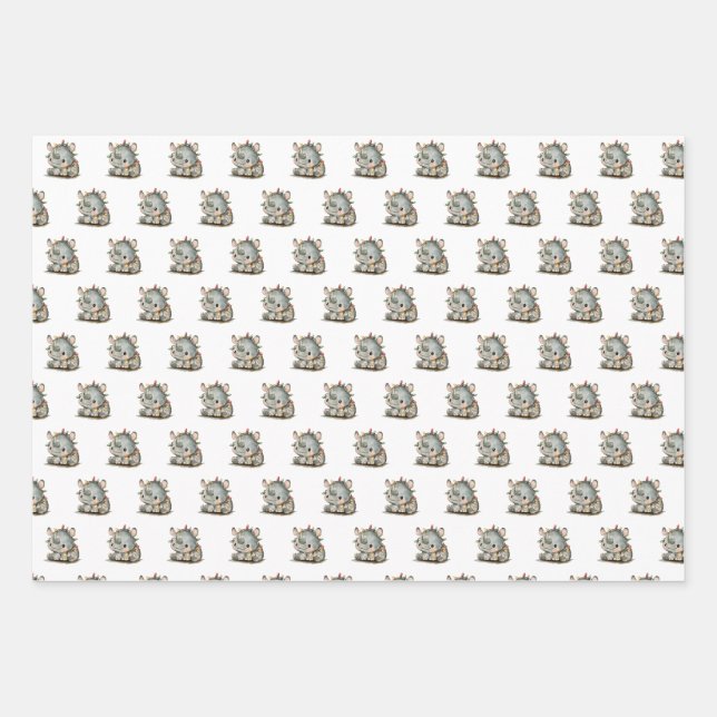 Festive Rhino Wrapping Paper Sheet (Front 3)