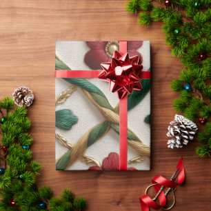 Festive Ribbon and Floral Wrapping Paper Elegant