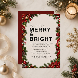 Festive Ribbon Merry and Bright Christmas Party Invitation