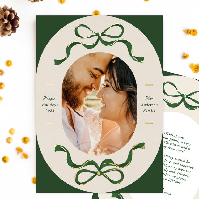 Festive Ribbons & Bows Green Real Gold Oval Photo (Creator Uploaded)
