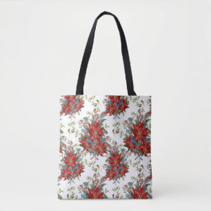 Festive Rich Red Poinsettia flower Tote Bag