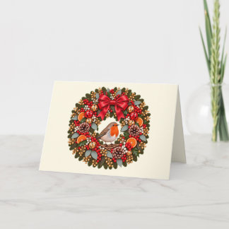 Festive Robin Christmas Wreath Jingle Bells Holiday Card