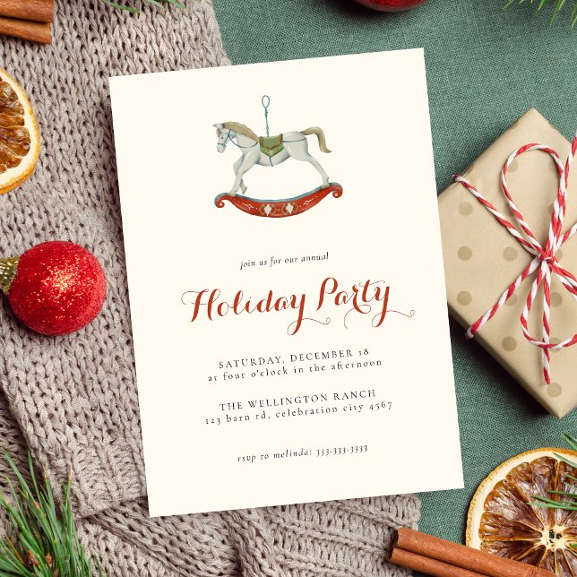 Festive Rocking Horse Christmas Holiday Party Invitation (Creator Uploaded)