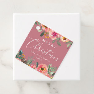 Festive Romantic Dusty Pink Rose Floral Christmas Favour Tags