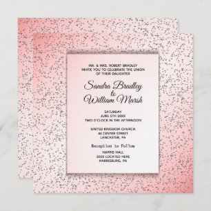 Festive Rose Glitter Look Wedding Invitation