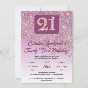 Festive Rose Gold Glitter 21st Birthday Invitation